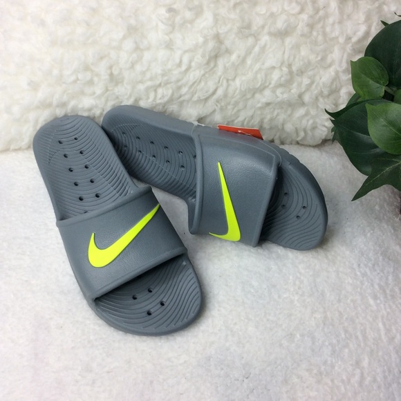 Nike Kawa Shower Gray/Lime Yellow Slides Sz 10 - Picture 3 of 6